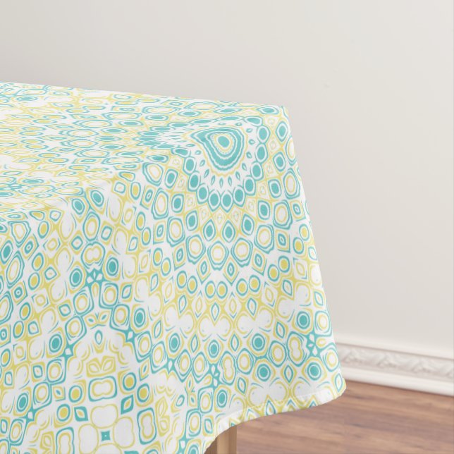 Mantel Patrón de Mandala Geométrico Verde Azul y Amarillo (In Situ)