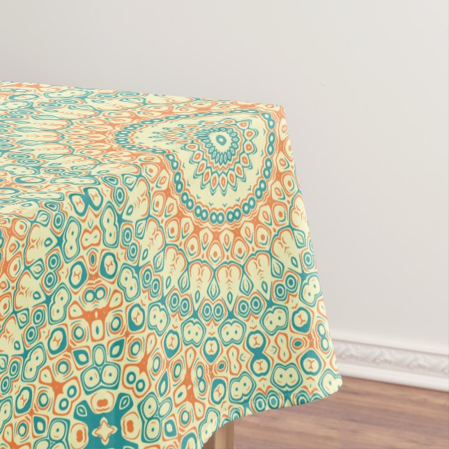 Mantel Patrón de Mandala Teal Tropical y Naranja (In Situ)