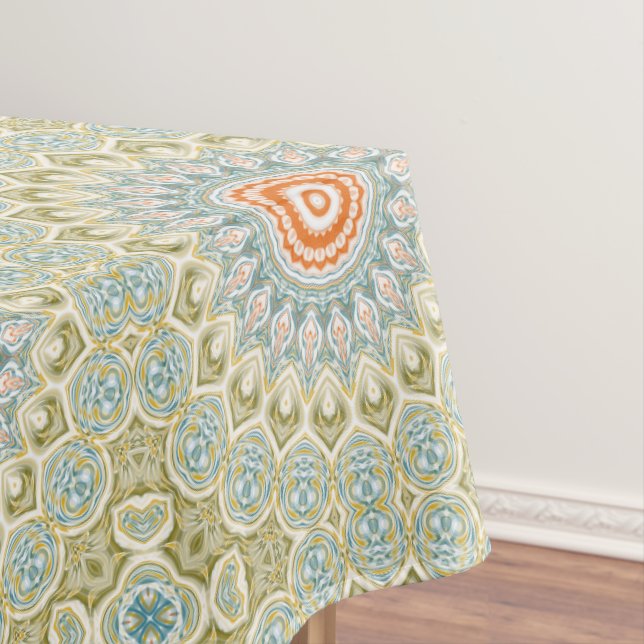 Mantel Patrón de Mandala Verde azulado y naranja con acen (In Situ)