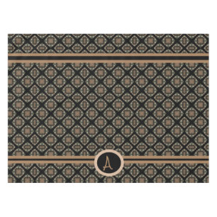 Mantel Patrón de Monograma Clásico Negro y Oro Moderno