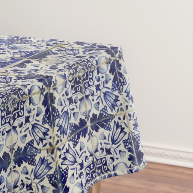 Mantel Patrón de mosaico blanco azul geométrico vintage (In Situ)