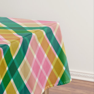 Mantel Patrón de Navidad de cuadros moderno rosa y verde