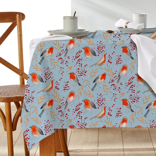 Mantel Patrón de Navidades de invierno de Robin azul pája (Cute Bird Blue Robin Winter Christmas Pattern Tablecloth)