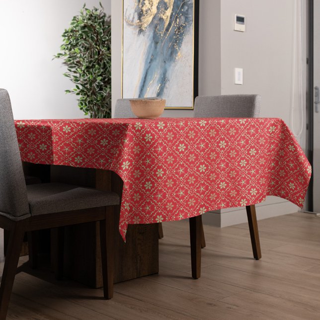 Mantel Patrón de Navidades de invierno verde rojo (Christmas Holiday snowflake pattern table cloth)