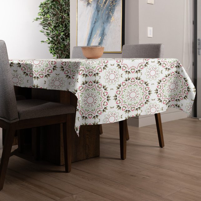 Mantel Patrón de Navidades de Red Green Holly (Christmas holiday red and green modern circle wreath design tablecloth. )