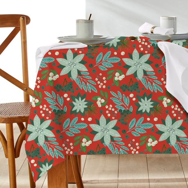 Mantel Patrón de Navidades florales rojos festivos (Festive Red Floral Christmas Pattern Tablecloth)