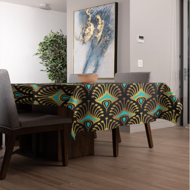 Mantel Patrón de oro y azul Art Deco sobre negro (Subido por el creador)