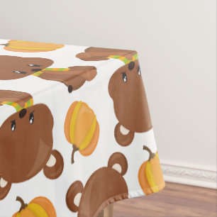 Mantel Patrón De Osos, Osos Cubiertos, Caída, Calabazas