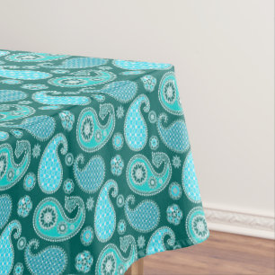 Mantel Patrón de paisley, Verde azulado, Aqua y Blanco