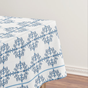 Mantel Patrón de pájaros con encaje en azul y blanco