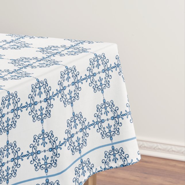 Mantel Patrón de pájaros con encaje en azul y blanco (In Situ)