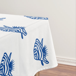 Mantel Patrón de pescado blanco azul costero verano mode