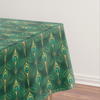 Mantel Patrón de plumas de pavo real en verde esmeralda y