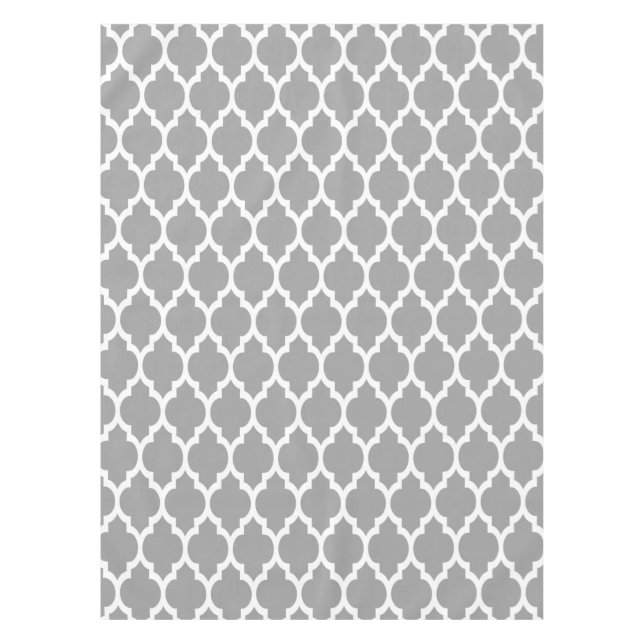 Mantel Patrón de quatrefoil marroquí blanco y gris oscuro (Anverso)