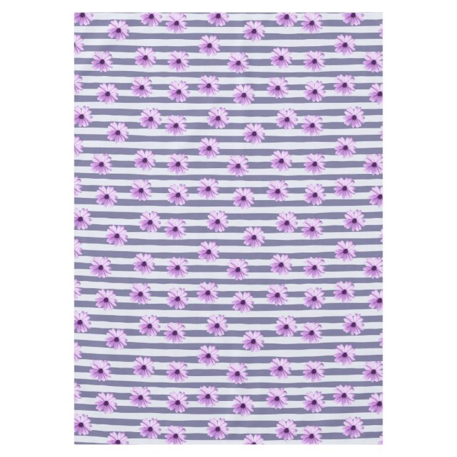 Mantel patrón de rayas con margaritas moradas (Anverso)