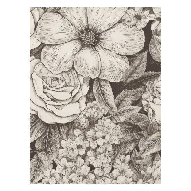 Mantel Patrón de Sepia Floral Vintage (1) (Anverso)