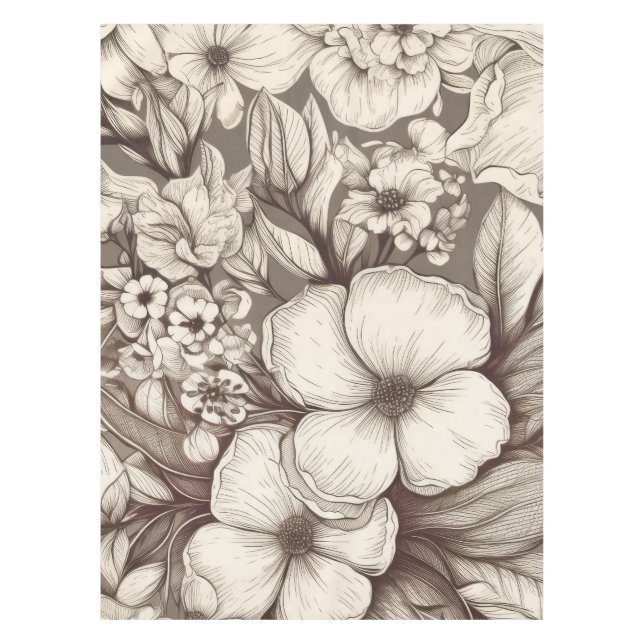 Mantel Patrón de Sepia Floral Vintage (10) (Anverso)
