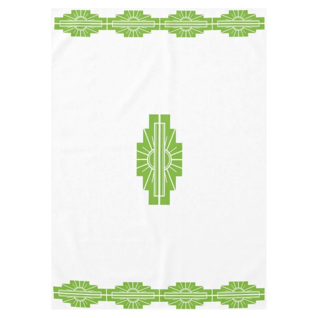 Mantel Patrón de Sunburst Art Deco en Blanco y Lime (Anverso)