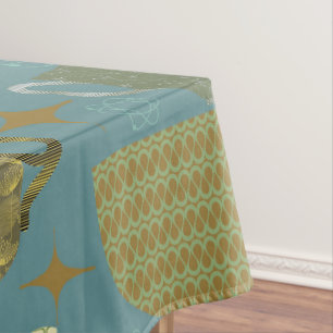 Mantel Patrón de teacup azul turbio de mediados de siglo