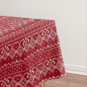Mantel Patrón de tejido escandinavo rojo y blanco festiv