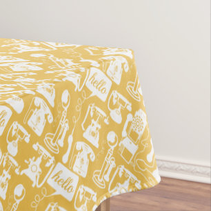 Mantel Patrón de teléfono retro amarillo o hola a cualqui