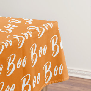 Mantel patrón de texto boo naranja y blanco de Halloween