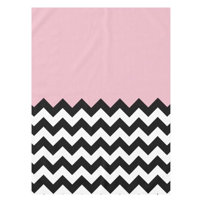 Mantel Patrón de zigzag negro y blanco, chevron, rosa (Anverso)