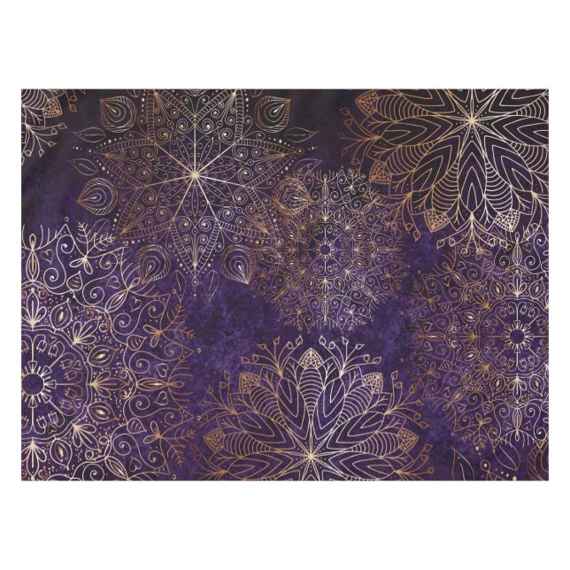 Mantel Patrón elegante de oro y morado floral de Mandala (Frente (Horizontal))