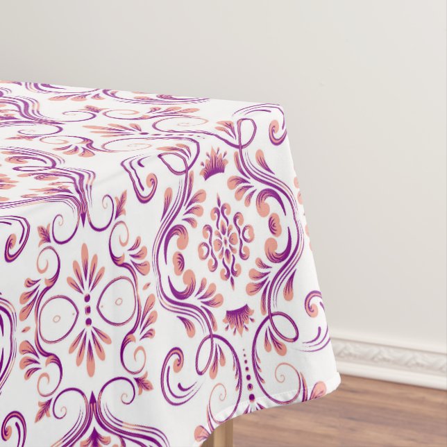 Mantel Patrón elegante floral Peach and Purple Damask (In Situ)