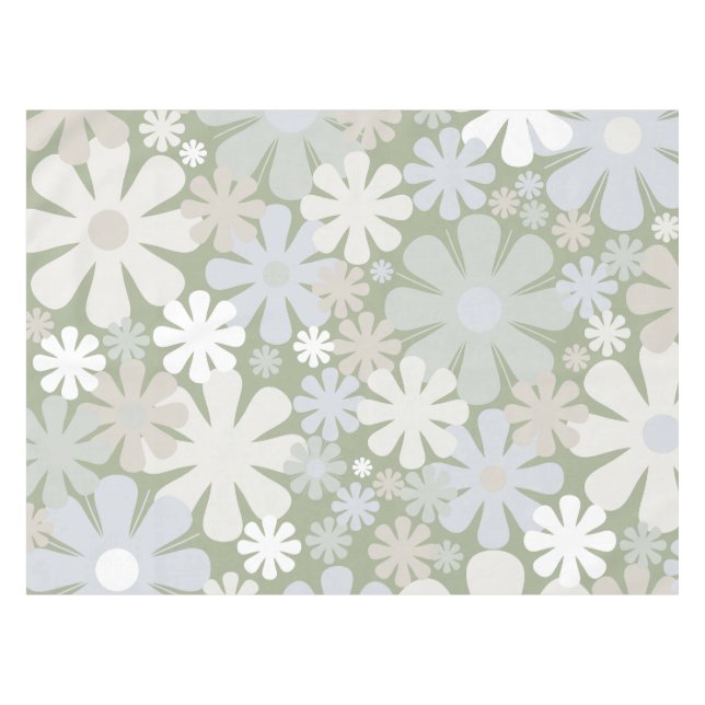 Mantel Patrón estético floral de los años 70 retro verde  (Frente (Horizontal))