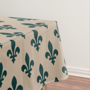 Mantel Patrón Fleur de Lis, verde francés real en crema