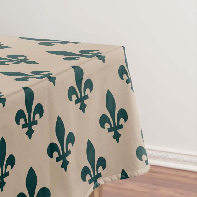 Mantel Patrón Fleur de Lis, verde francés real en crema (In Situ)