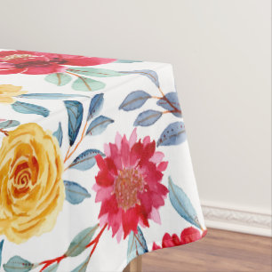 Mantel Patrón floral alegre de acuarela en rosa amarilla