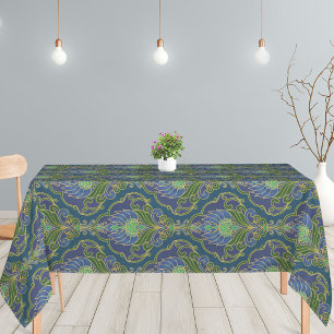 Mantel Patrón floral azul, verde y dorado vintage