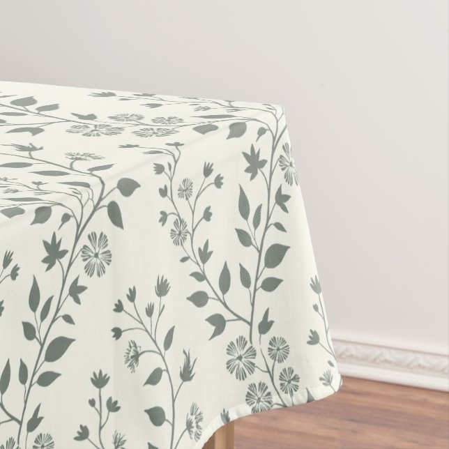 Mantel Patrón Floral Boho Moderno Crema Verde (In Situ)