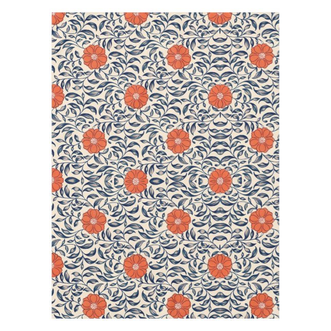 Mantel Patrón floral continuo con flor naranja vibrante (Anverso)