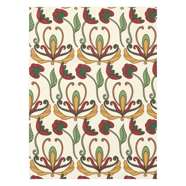 Mantel Patrón floral continuo con flores estilizadas roja (Anverso)