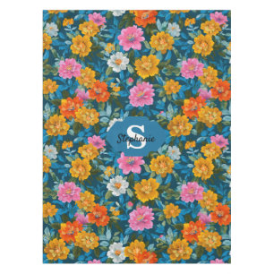 Mantel Patrón floral de color vintage rústico en azul (2)