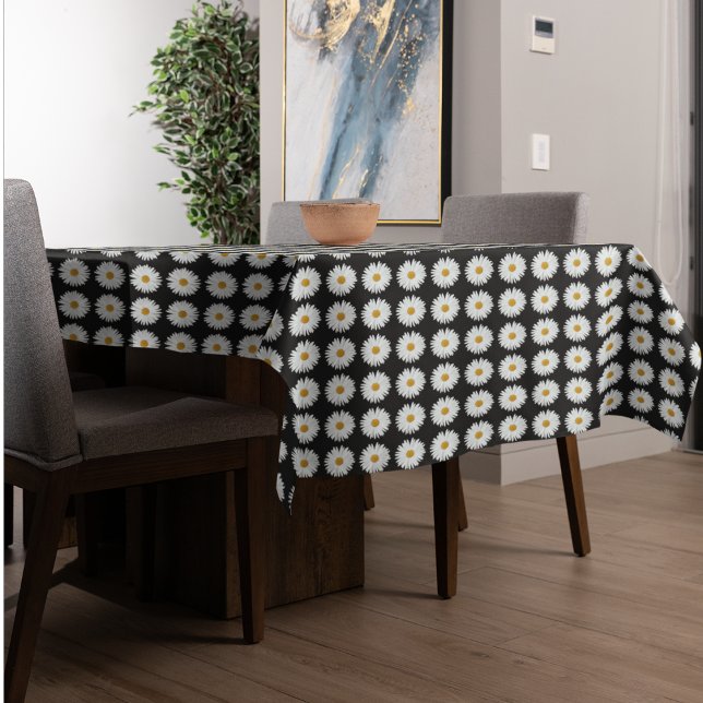 Mantel Patrón floral de margarita blanca sobre negro (In Situ Table)