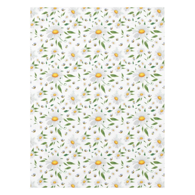 Mantel Patrón floral de margarita y acuarela de abeja (Anverso)