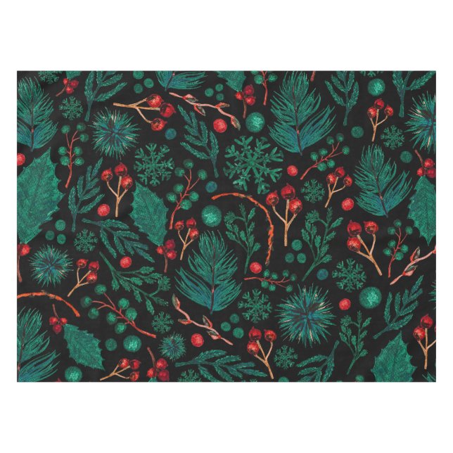 Mantel Patrón floral de Navidades de acuarela | Pestaña (Frente (Horizontal))