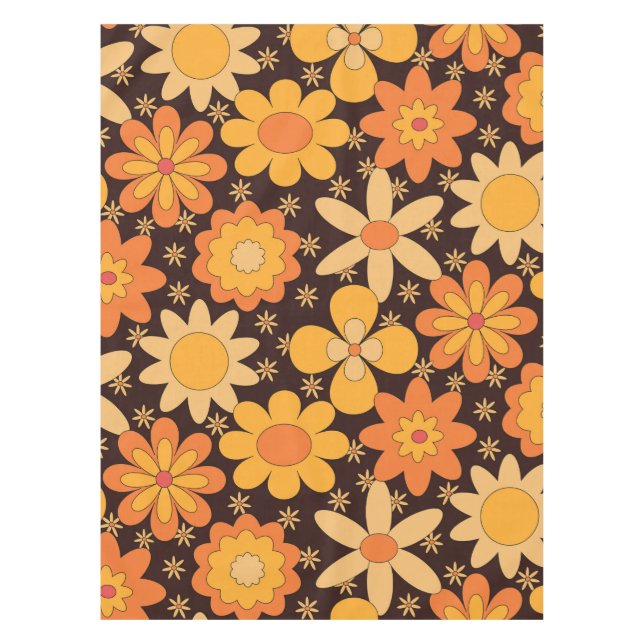 Mantel Patrón floral de Retro Groovy Amarillo y Naranja (Anverso)