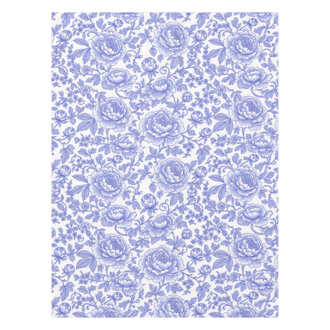 Mantel Patrón Floral de Toile Francés Azul (Anverso)
