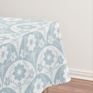 Mantel Patrón floral japonés en azul suave y blanco
