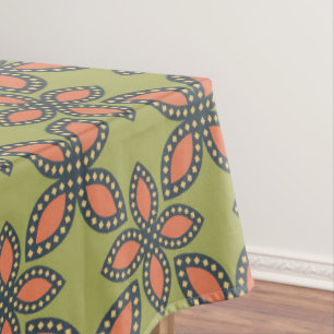 Mantel Patrón floral retro verde y Naranja abstracto