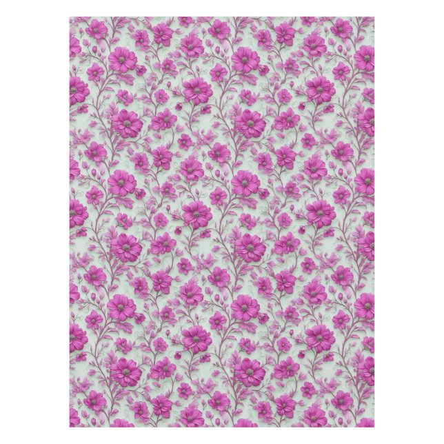 Mantel Patrón floral rosa vibrante con flores magenta (Anverso)