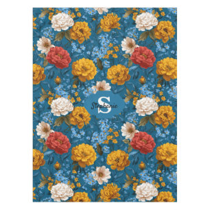Mantel Patrón floral rubio de color vintage en azul