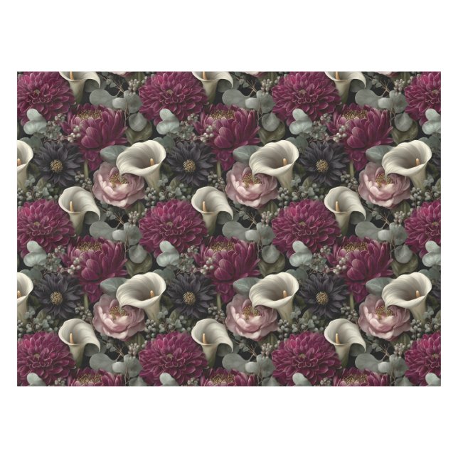 Mantel Patrón floral temperamental con dalias y lirios de (Frente (Horizontal))