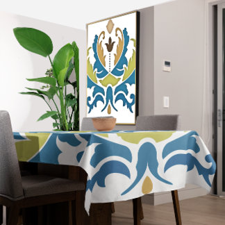 Mantel Patrón floral vintage Blue Lime Tan Brown