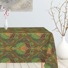 Mantel Patrón floral vintage verde, marrón y dorado